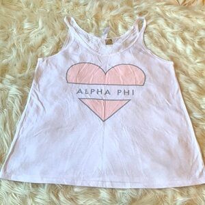 Brand New Never Worn White Pink and Silver Alpha Phi Hear Tank Top Size Small